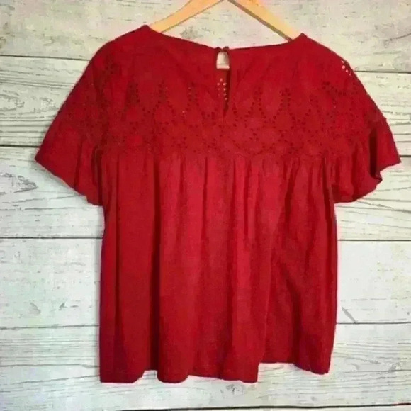 J. Crew red flutter sleeve eyelet babydoll top xs - Picture 11 of 11